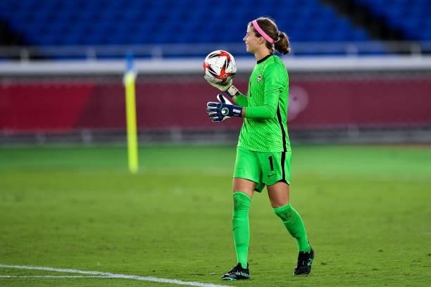 Stephanie Labbe of Canada during the Tokyo 2020 Olympic Womens Football Tournament Gold Medal match between Sweden and Canada at International...