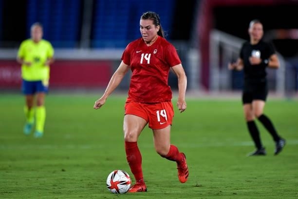 Vanessa Gilles of Canada during the Tokyo 2020 Olympic Womens Football Tournament Gold Medal match between Sweden and Canada at International Stadium...