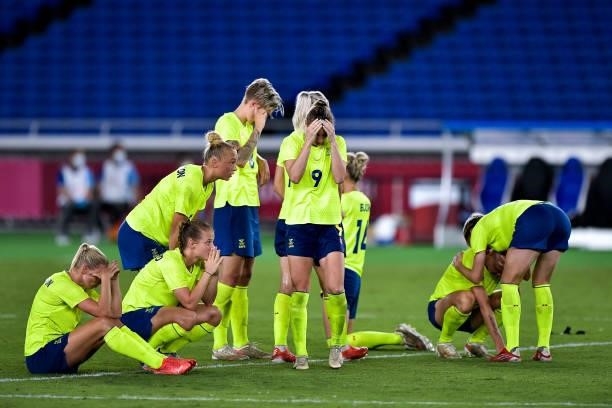 Kosovare Asllani of Sweden looks dejected during the Tokyo 2020 Olympic Womens Football Tournament Gold Medal match between Sweden and Canada at...