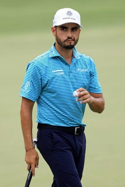 Abraham Ancer of Mexico reacts after making birdie on the seventh green during the second round of the FedEx St. Jude Invitational at TPC Southwind...