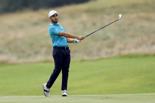 Abraham Ancer of Mexico plays his shot on the seventh hole during the second round of the FedEx St. Jude Invitational at TPC Southwind on August 06,...