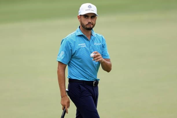 Abraham Ancer of Mexico reacts after making birdie on the seventh green during the second round of the FedEx St. Jude Invitational at TPC Southwind...