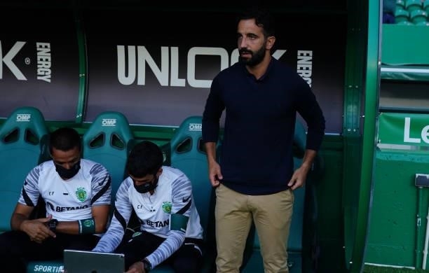Ruben Amorim of Sporting CP looks on before the start of the Liga Bwin match between Sporting CP and FC Vizela at Estadio Jose Alvalade on August 6,...