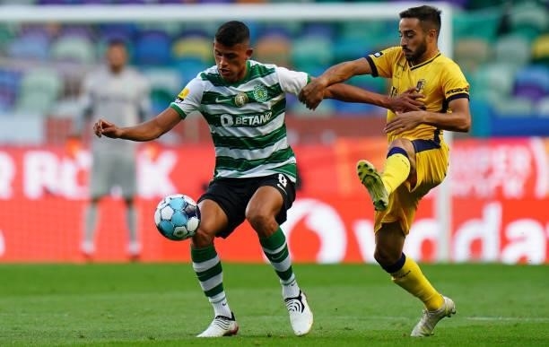 Matheus Nunes of Sporting CP Fights for the ball woth Kiko Bondoso of FC Vizela during the Liga Bwin match between Sporting CP and FC Vizela at...