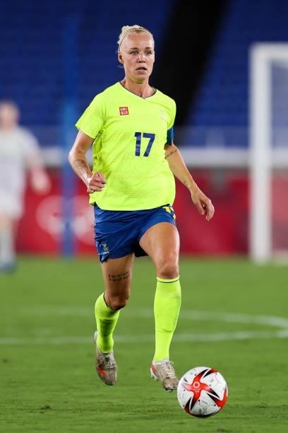 Caroline Seger of Team Sweden controls the ball during the Olympic women's football gold medal match between Sweden and Canada at International...