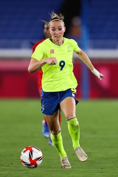 Kosovare Asllani of Team Sweden controls the ball during the Olympic women's football gold medal match between Sweden and Canada at International...