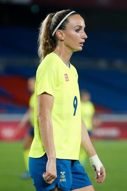 Kosovare Asllani of Team Sweden looks on during the Olympic women's football gold medal match between Sweden and Canada at International Stadium...