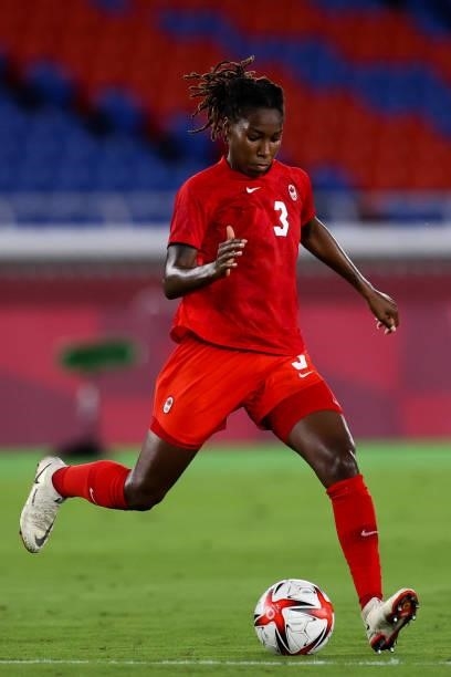 Kadeisha Buchanan of Team Canada controls the ball during the Olympic women's football gold medal match between Sweden and Canada at International...