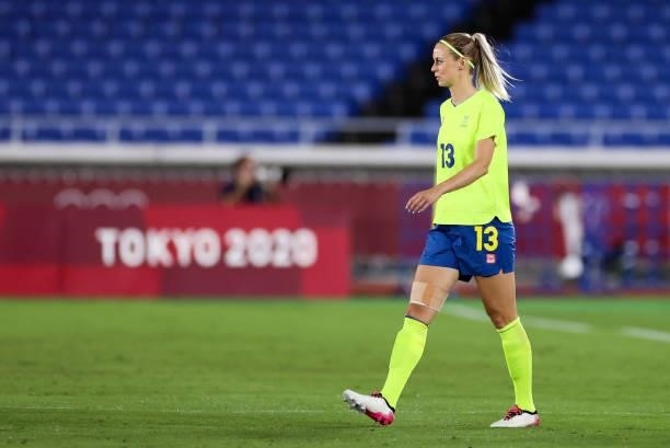 Fridolina Rolfo of Team Sweden wlaks onto the field during the Olympic women's football gold medal match between Sweden and Canada at International...