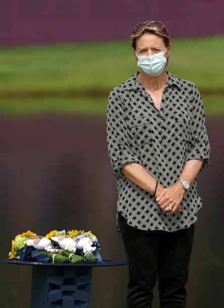 Annika Sorenstam, IGF President, looks on at the victory ceremony during the final round of the Women's Individual Stroke Play on day fifteen of the...