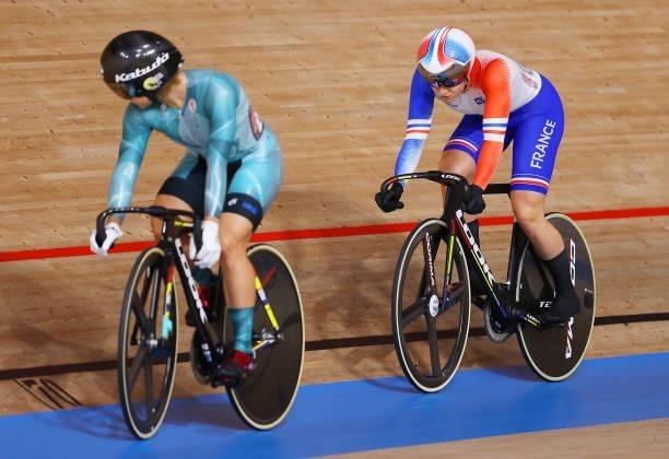 Wai Sze Lee of Team Hong Kong competes ahead of Mathilde Gros of Team France during the Women's sprint round of 8 finals - heat 4 of the track...