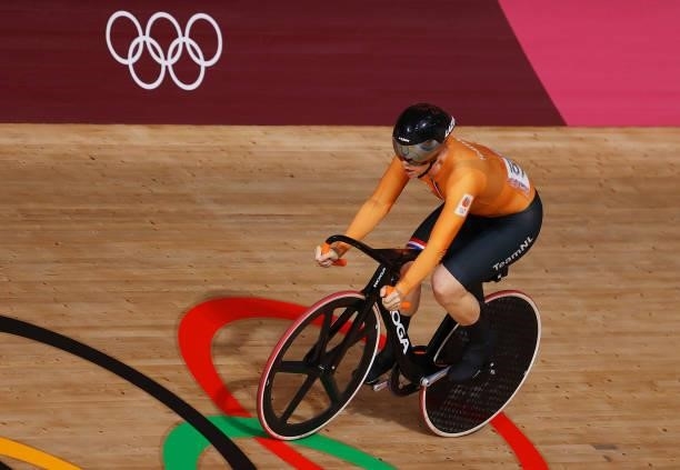 Shanne Braspennincx of Team Netherlands competes during the Women's sprint round of 8 finals - heat 6 of the track cycling on day filthen of the...