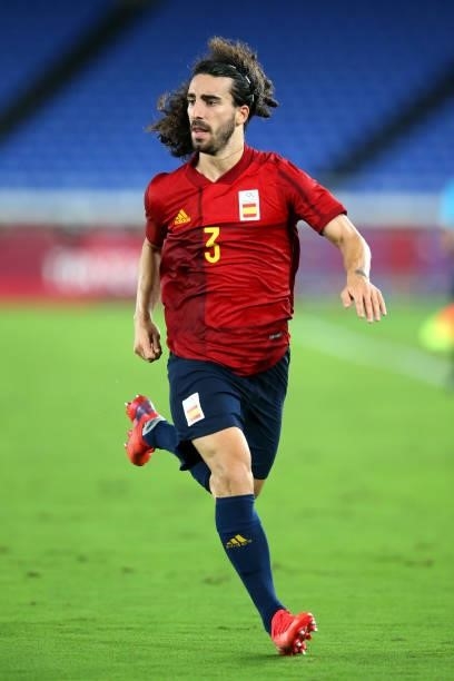 Marc Cucurella of Team Spain in action during the Men's Gold Medal Match between Brazil and Spain on day fifteen of the Tokyo 2020 Olympic Games at...