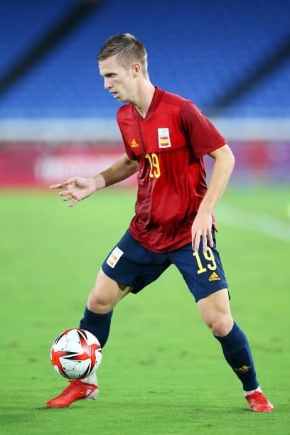 Dani Olmo of Team Spain in possession during the Men's Gold Medal Match between Brazil and Spain on day fifteen of the Tokyo 2020 Olympic Games at...