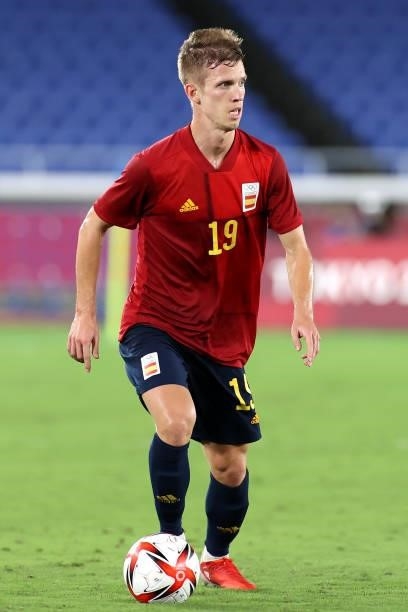 Dani Olmo of Team Spain runs with the ball during the Men's Gold Medal Match between Brazil and Spain on day fifteen of the Tokyo 2020 Olympic Games...