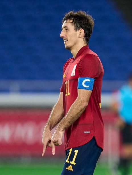 Mikel Oyarzabal of Team Spain celebrates scoring his team's first goal during the Men's Gold Medal Match between Team Brazil and Team Spain on day...