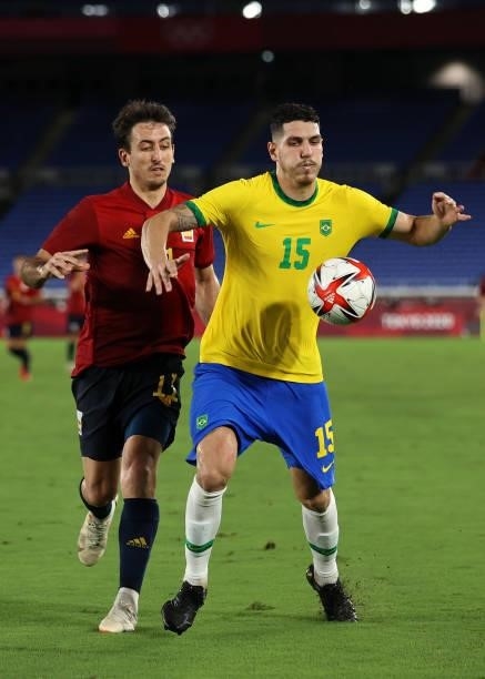 Nino of Team Brazil is challenged by Mikel Oyarzabal of Team Spain during the Men's Gold Medal Match between Brazil and Spain on day fifteen of the...