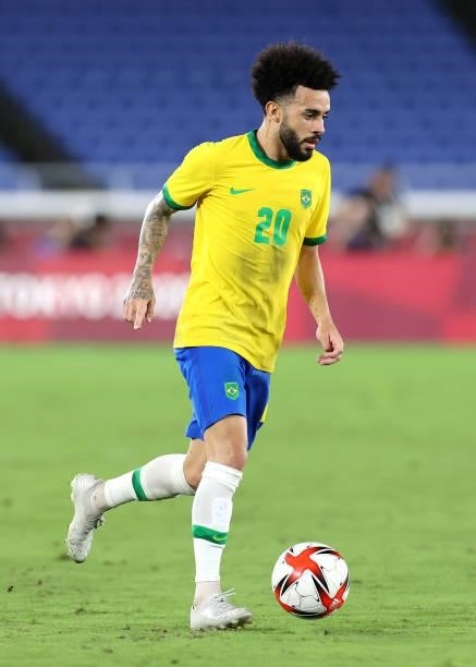 Claudinho of Team Brazil runs with the ball during the Men's Gold Medal Match between Brazil and Spain on day fifteen of the Tokyo 2020 Olympic Games...