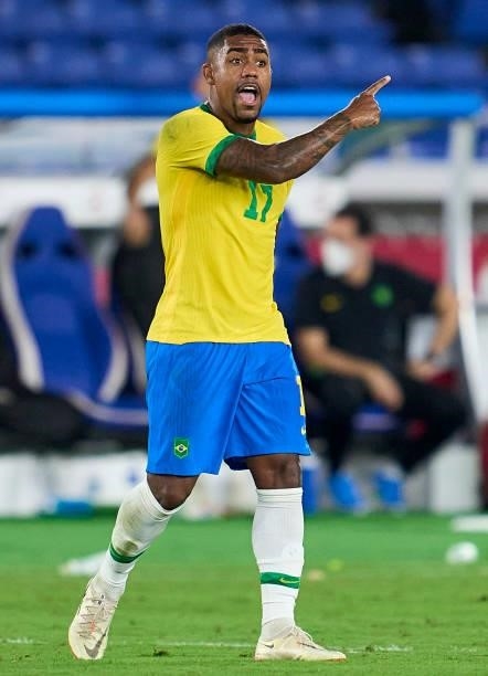 Malcom Filipe Silva of Team Brazil reacts during the Men's Gold Medal Match between Team Brazil and Team Spain on day fifteen of the Tokyo 2020...