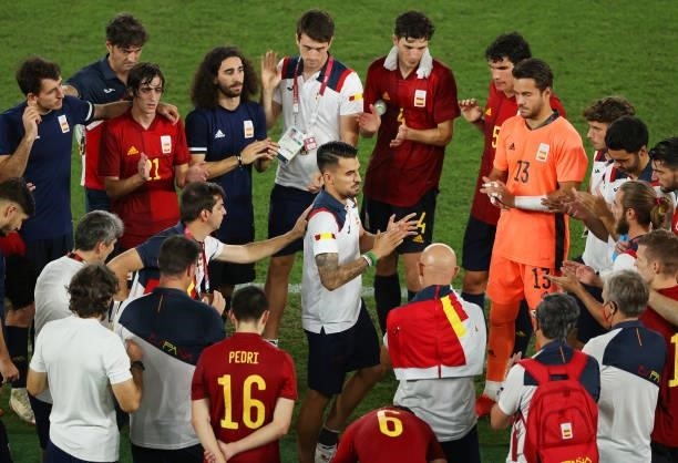 Dani Ceballos of Team Spain looks dejected as he is applauded by team mates following defeat in the Men's Gold Medal Match between Brazil and Spain...