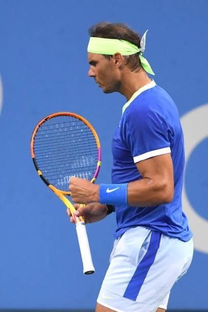 Rafael Nadal of Spain celebrates a shot during a match against Lloyd Harris of South Africa on Day 6 during the Citi Open at Rock Creek Tennis Center...