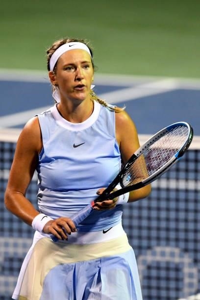 Victoria Azarenka of Belarus looks on during a match against Cori Gruff of the United States on Day 6 during the Womens Invitation of the Citi Open...