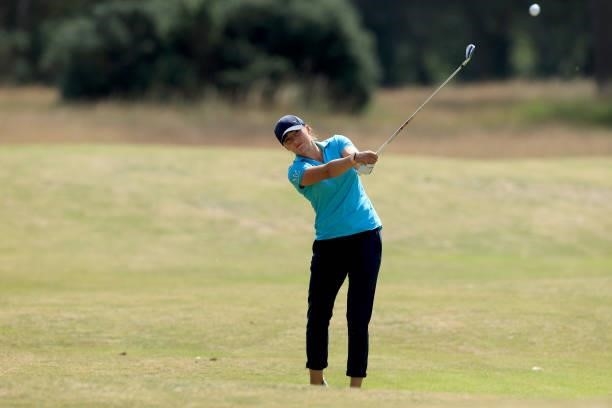 Brogan Townend of England plays her second shot on the 16th hole during the Rose Ladies Series at Scotscraig Golf Club on August 07, 2021 in Tayport,...