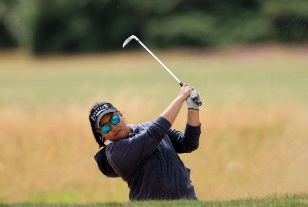 Channette Wannasaen of Thailand plays her second shot on the 16th hole during the Rose Ladies Series at Scotscraig Golf Club on August 07, 2021 in...