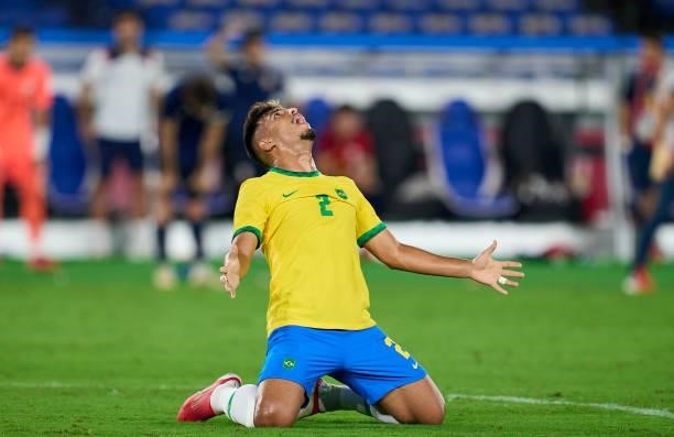 Gabriel Menino of Team Brazil celebrates their side's victory after the Men's Gold Medal Match between Team Brazil and Team Spain on day fifteen of...