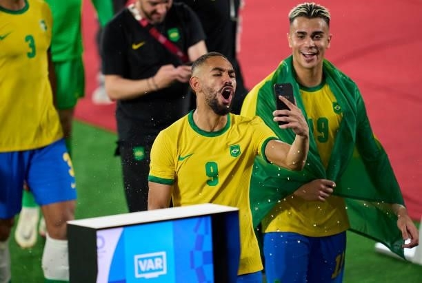 Matheus Cunha of Team Brazil celebrates their side's victory afterg the Men's Gold Medal Match between Team Brazil and Team Spain on day fifteen of...