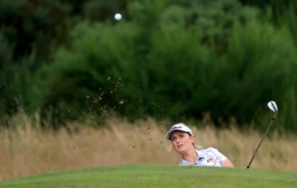 Sophie Powell of England plays her second shot on the third hole during the Rose Ladies Series at Scotscraig Golf Club on August 07, 2021 in Tayport,...