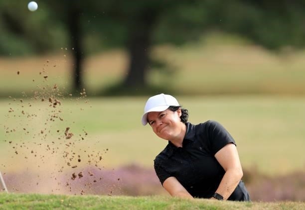 Becky Brewerton of Wales plays her second shot on the third hole during the Rose Ladies Series at Scotscraig Golf Club on August 07, 2021 in Tayport,...