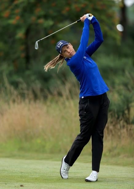 Whitney Hillier of Australia plays her tee shot on the fourth hole during the Rose Ladies Series at Scotscraig Golf Club on August 07, 2021 in...