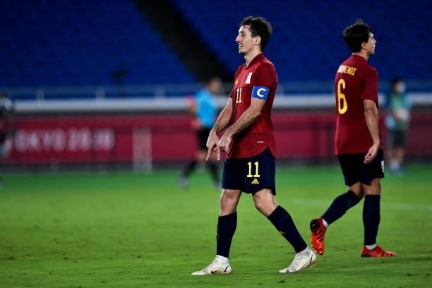 Mikel Oyarzabal of Spain celebrates after scoring his sides second goal during the Tokyo 2020 Olympic Mens Football Tournament Gold Medal Match...