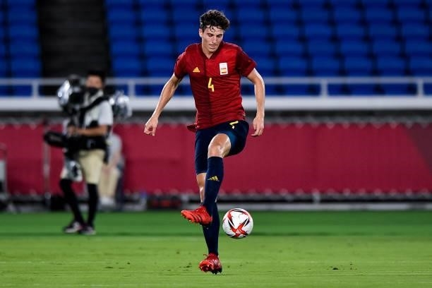 Pau Torres of Spain during the Tokyo 2020 Olympic Mens Football Tournament Gold Medal Match between Brazil and Spain at International Stadium...