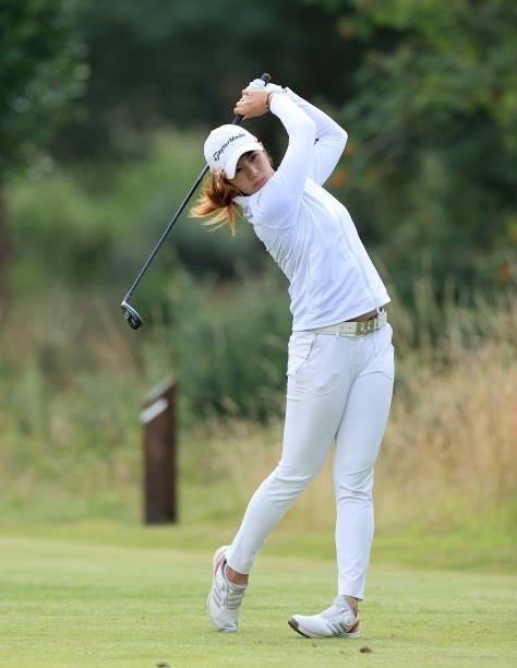 Pannarat Thanapolboonyaras of Thailand plays her tee shot on the fourth hole during the Rose Ladies Series at Scotscraig Golf Club on August 07, 2021...
