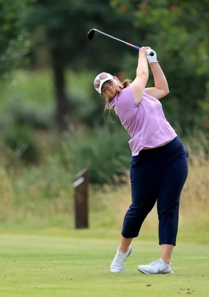 Caroline Inglis of The United States plays her tee shot on the fourth hole during the Rose Ladies Series at Scotscraig Golf Club on August 07, 2021...