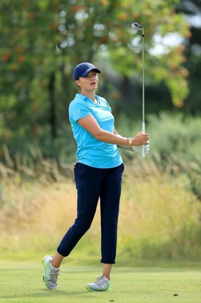 Brogan Townend of England plays her tee shot on the fourth hole during the Rose Ladies Series at Scotscraig Golf Club on August 07, 2021 in Tayport,...