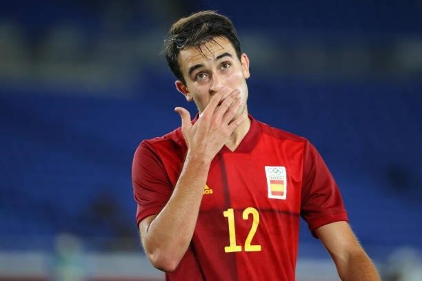 Eric Garcia of Team Spain reacts in the first half during the men's gold medal match between Team Brazil and Team Spain at International Stadium...