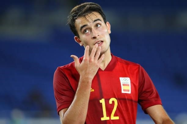 Eric Garcia of Team Spain reacts in the first half during the men's gold medal match between Team Brazil and Team Spain at International Stadium...