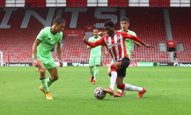 Nathan Tella of Southampton during the pre season friendly match between Southampton FC and Athletic Club at St Mary's Stadium on August 07, 2021 in...