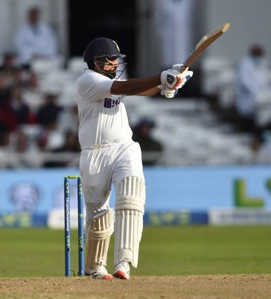 Rohit Sharma of India bats during day four of the First Test Match between England and India at at Trent Bridge on August 07, 2021 in Nottingham,...