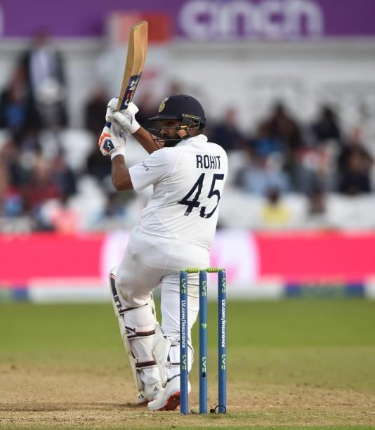 Rohit Sharma of India bats during day four of the First Test Match between England and India at at Trent Bridge on August 07, 2021 in Nottingham,...