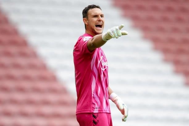 Alex McCarthy of Southampton during a pre-season friendly between Southampton FC and Athletic Bilbao at St Mary's Stadium on August 07, 2021 in...
