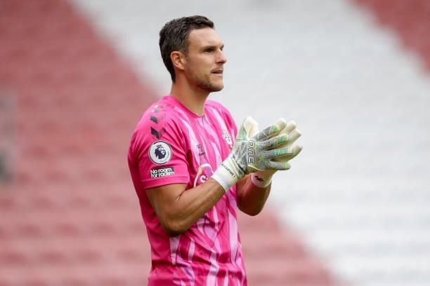 Alex McCarthy of Southampton during a pre-season friendly between Southampton FC and Athletic Bilbao at St Mary's Stadium on August 07, 2021 in...