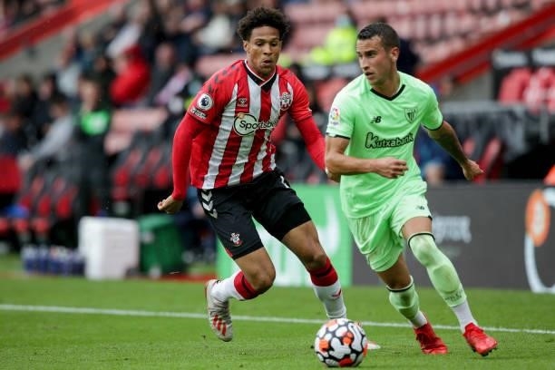 Oludare Olufunwa of Southampton closes down Alejandro Berenguer of Athletic Bilbao during a pre-season friendly between Southampton FC and Athletic...