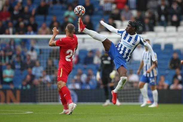 Yves Bissouma of Brighton & Hove Albion challenges for the ball with David Timor of Getafe during the Pre-Season Friendly match between Brighton &...