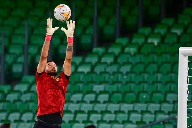 Rui Patricio of AS Roma warms up before the Unbeatables Cup at Estadio Benito Villamarin on August 07, 2021 in Seville, Spain.