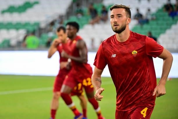 Bryan Cristante of AS Roma warms up before the Unbeatables Cup at Estadio Benito Villamarin on August 07, 2021 in Seville, Spain.