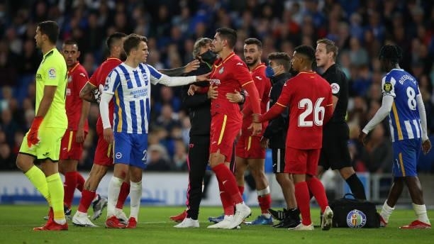 Chema of Getafe reacts after an altercation with Neal Maupay of Brighton & Hove Albion during the Pre-Season Friendly match between Brighton & Hove...